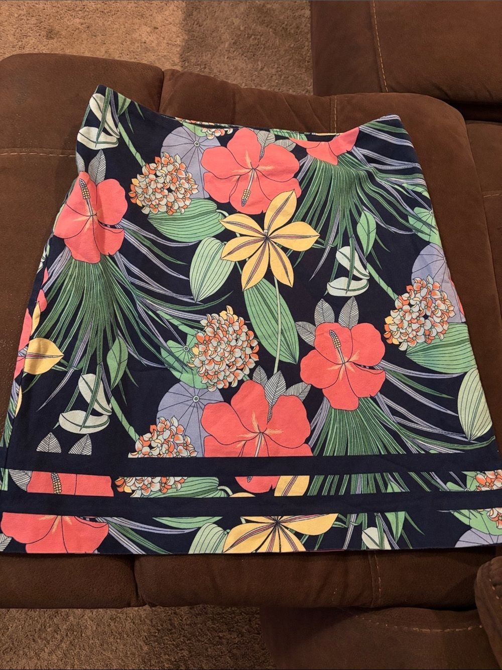 Talbots Navy Mini Skirt with Coral, Yellow & Green Floral Print 4